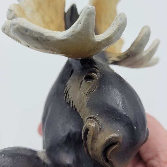 Whimsical Sitting Moose Signed Resin 6" - Picture 5 of 14